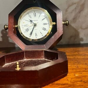 Brookstone Brown and Gold Octagonal Table Clock with Roman Dial